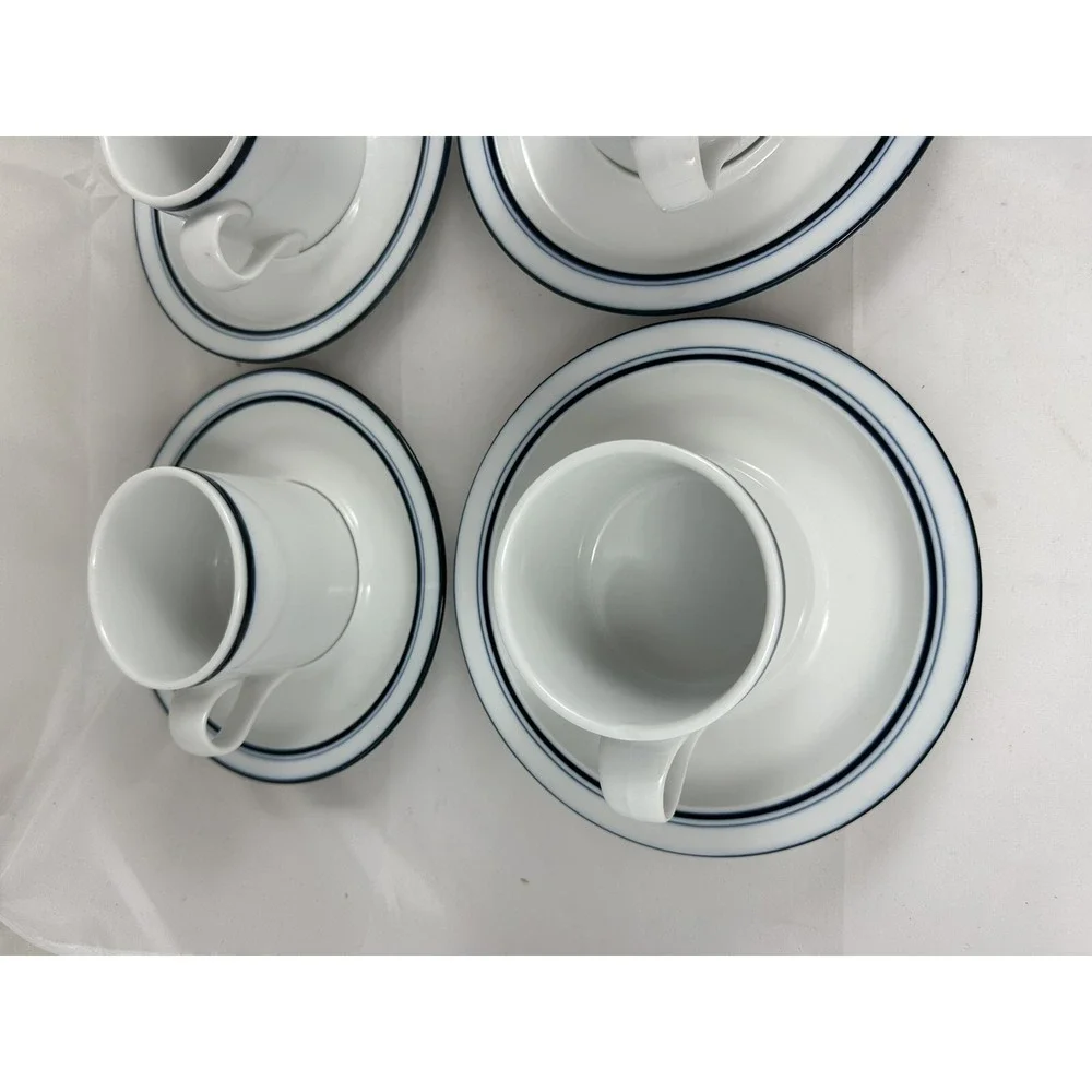 Dansk Bistro Mugs Blue & White Saucers Portugal Set Of 6